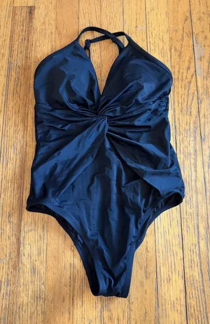 Time And Tru Blk One Piece Halter Swimsuit Womens M(8-10) thumbnail 1
