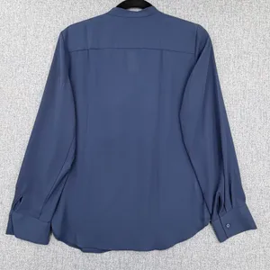Ann Taylor Womens Navy Blue Pleated Ruffle V-Neck Long Sleeve Blouse Size S NWT thumbnail 3