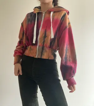 Indie Tie Dye Slightly Cropped Zippered Sweatshirt thumbnail 4