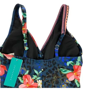 NWT AQUA‎ GREEN Women's Floral Wrap Front One Piece Swimsuit Size Small thumbnail 9