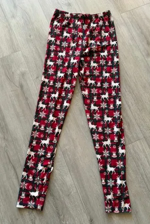 Women's Festive Christmas Reindeer Leggings - One Size - Like New Excellent Condition Description: Get ready for the holiday season with these soft and stretchy Christmas-themed leggings! Featuring a red and green plaid background printed with white reindeer, snowflakes, and jingle bells, these are perfect for cozy lounge days, holiday parties, or festive photos. Size: One Size (OS) Condition: Like New / Excellent Condition Material: 92% Polyester, 8% Spandex (ultra-soft, comfortable stretch fit) Care Instructions: Hand wash cold, hang dry An ideal addition to your winter wardrobe or a fun gift for the holidays! Ships quickly from a smoke-free home. thumbnail 1