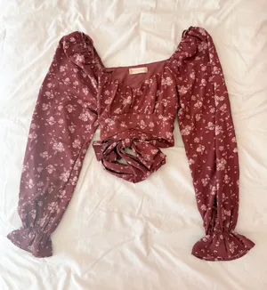 Altar’d State Pink Floral Criss Cross Tie Back Long Sleeve Blouse Size XS thumbnail 1
