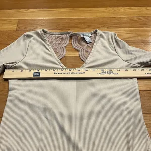 Revamped tan lace one piece body suit size medium. thumbnail 3