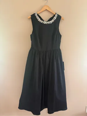 Lulus Marietta Black Satin Rhinestone Sleeveless Midi Dress Size Large Formal thumbnail 4
