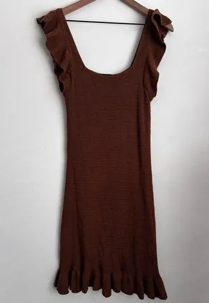 House of Harlow 1960 Square neck Brown Knit Ruffle Hem Midi Tank Dress S thumbnail 1