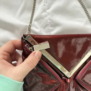 KOOBA Envelope Style Patent Leather Clutch Crossbody Shoulder‎ Chain Dark Red thumbnail 2