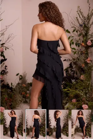 Long black ruffled dress thumbnail 4