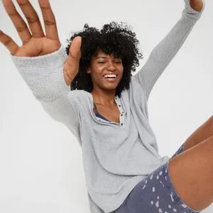 Aerie Offline Gray Way back Waffle Long Sleeve Henley T-Shirt size Large thumbnail 1