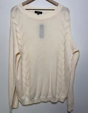 NEW Lulus Women Cotton Sweater XL Cream Pointelle Chevron Knit Oversized Light thumbnail 1