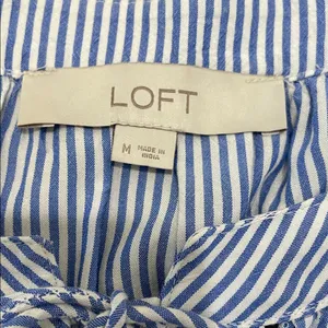 Ann Taylor LOFT Striped Navy and White Women's Blouse with Tassels thumbnail 3