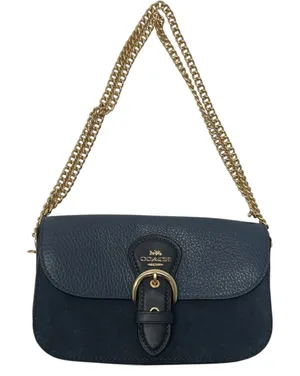 Coach Kleo Crossbody Navy Blue Suede Denim Leather Chain Gold Strap Mini Purse thumbnail 1