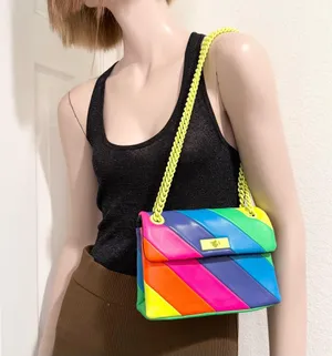 KURT GEIGER Brixton Neon Rainbow Quilt Leather Chain Shoulder Crossbody NO LOCK! thumbnail 2