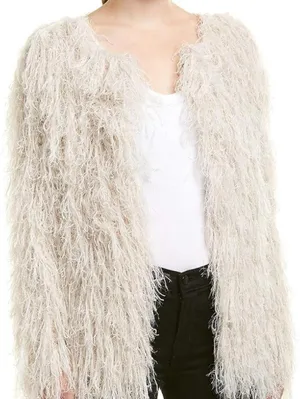 Talk of the walk shaggy fringe open-knit cardigan thumbnail 1