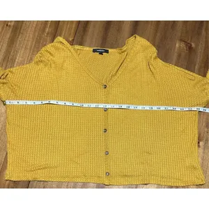 Ambiance Oversized small Long Sleeve Waffle Knit Crop Top Scoop Neck thumbnail 5