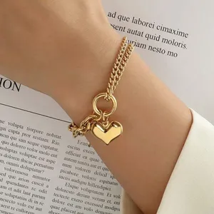 NWT Stainless Steel Love Heart Pendant Detail Gold Plated Bracelet thumbnail 3