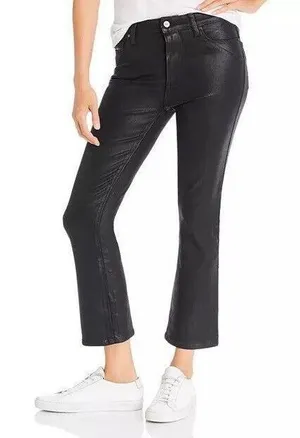 Paige Coated Flare Jeans Women Size 24 Black Cropped High Rise Denim thumbnail 1