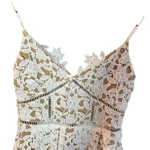 L'ATISTE White Guipure Lace Mini Dress S Bridal Shower Bachelorette Nude Lining thumbnail 2