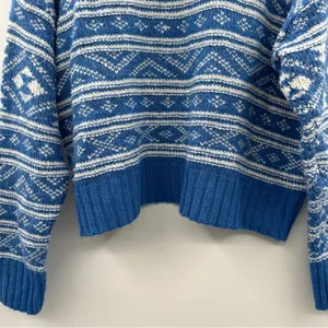 American Eagle Blue & White Fair Isle Snowdrift Long Sleeve Sweater Sz‎ S thumbnail 5