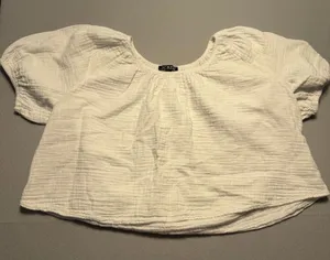 J. Crew Gauze Puff Sleeve Crop Top Blouse White Textured Women Size L thumbnail 1