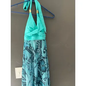 Turquoise Butterfly Print Halter Swim Dress‎ Gold Hardware Mesh Skirt Medium thumbnail 2