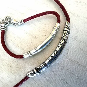 Brighton Red Braided Leather Necklace & Bracelet Set Silver Tone Floral thumbnail 10