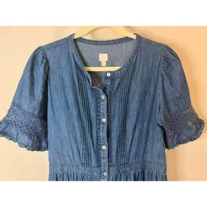 Gap × LoveShackFancy Denim Tiered Midi Dress with lace and ruffle detail sz. S thumbnail 8