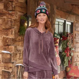Sundance Aurora Purple Velour Drawstring Hoodie Size Small thumbnail 2