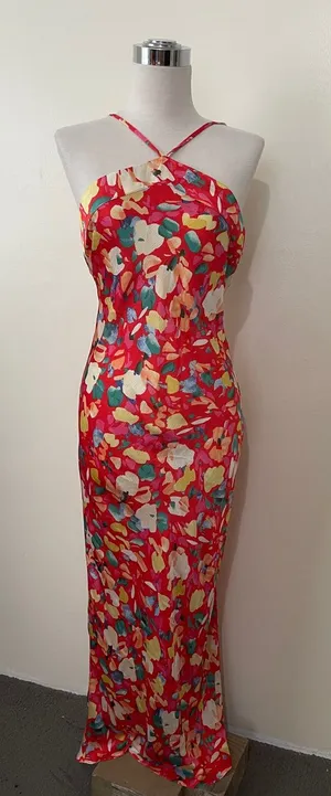 BCBGeneration Red Floral Cross-Strap halter Maxi Dress thumbnail 1