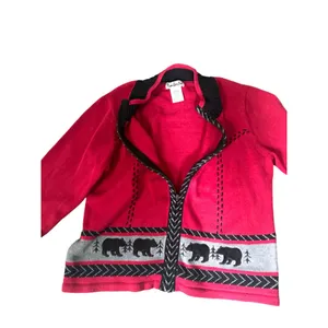 Timberlea Women's Red Black‎ Bear Motif Cardigan Sweater XL thumbnail 6