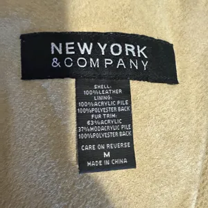 New York &‎ Company Women Tan Leather Sherpa Faux fur lining coat jacket Medium thumbnail 8