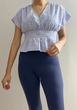 Madewell gingham seersucker Vneck top thumbnail 7