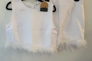 Skirt & Top Set Main Strip 2 Piece White Feather Trim SizeLarge NEW Wedding Bach thumbnail 1