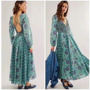 Free People a new way maxi in blue floral sz M thumbnail 2