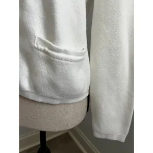 White Cotton Cardigan Sweater Small Gold Crest Button Preppy Old Money Office thumbnail 4