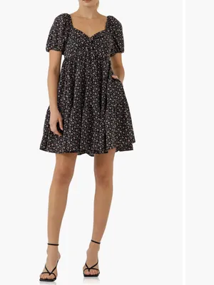 English Factory NWT Black Floral Puff-Sleeve Dress with Pink Flowers thumbnail 7
