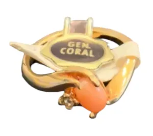 NEW Vintage Genuine Coral Ring Dainty Coral and Gold Ring thumbnail 1