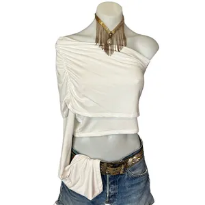 Lovers + Friends White One Shoulder Crop Top XL Wrap Bodycon Revolve $100 NEW thumbnail 5