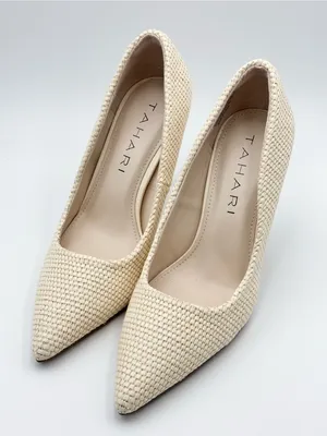 Tahari Cream NIAGRA Vegan Leather 3.75” Woven Upper Stiletto Heels thumbnail 4