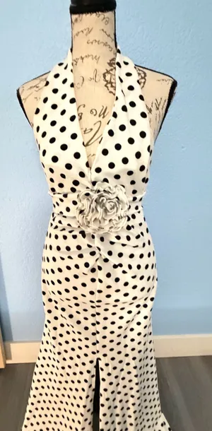 SHEIN Polka Dot Halter Maxi Dress with Rosette Accent - Size M (US 6) thumbnail 10