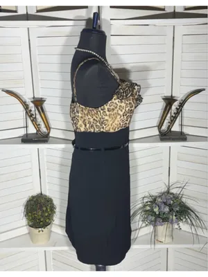 vintage Y2K dress animal print black sweetheart ruffles cocktail grunge glam 11 thumbnail 3
