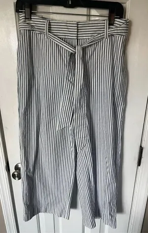 Stripped ankle pants size 2 wide leg high rise cotton blend thumbnail 1