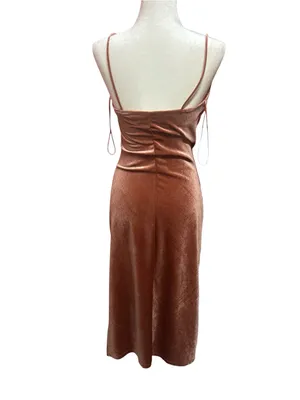Edit by Nine velvet Cowl Neck Draped Midi Slip-style Dress in Copper Brown/Rust thumbnail 2