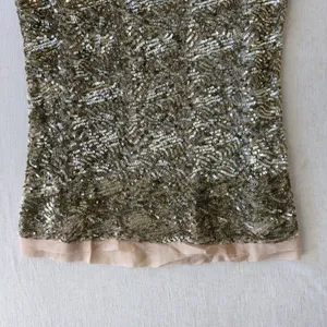 Wren 100% Silk Sequin‎ Embroidered Tank Top Champagne XS Made USA thumbnail 5
