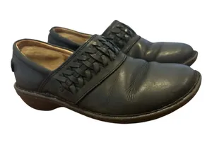 UGG Australia Anila Slip on Winter Clog Shoes Womens Size 6 Black Leather EUC thumbnail 1