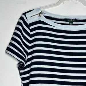 Lauren Ralph‎ Lauren Womens XL Navy Blue White Striped Boat Neck Zipper Top thumbnail 6