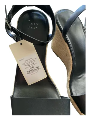 A New Day Black Espadrille Wedge Sandals 8.5W Wide Width Coastal Ankle Strap thumbnail 5