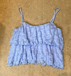Old Navy Light Blue Lace Tiered Spaghetti Strap Crop Tank Top Size L thumbnail 1
