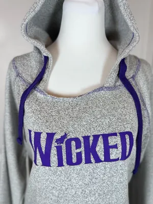 Wicked Musical Hoodie Womens Medium Gray Purple Logo Broadway Theater Lounge Top thumbnail 3