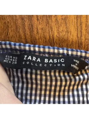 Women Zara Crop Top Gingham Blouse XS Blue Black White Bow Sleeve Off Shoulder thumbnail 5
