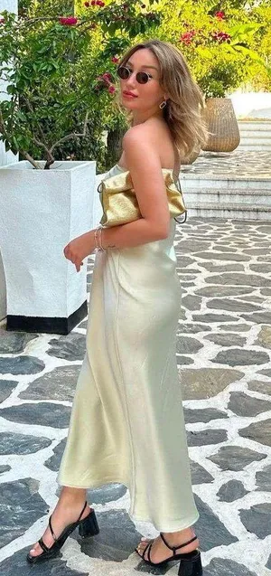 ZARA midi dress satin sleeveless tube olive green wedding party summer thumbnail 13
